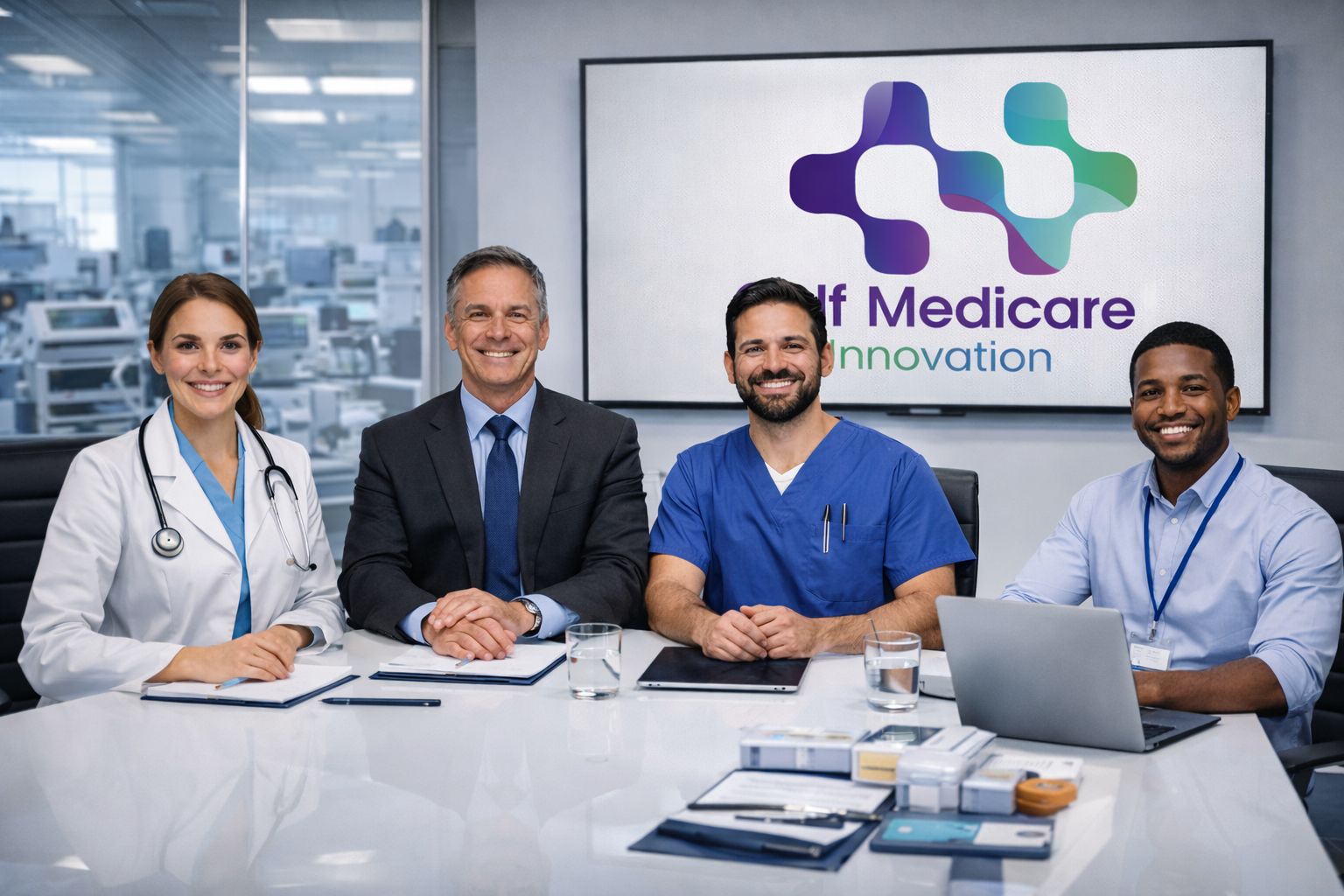 Biomedical engineering team working on medical equipment